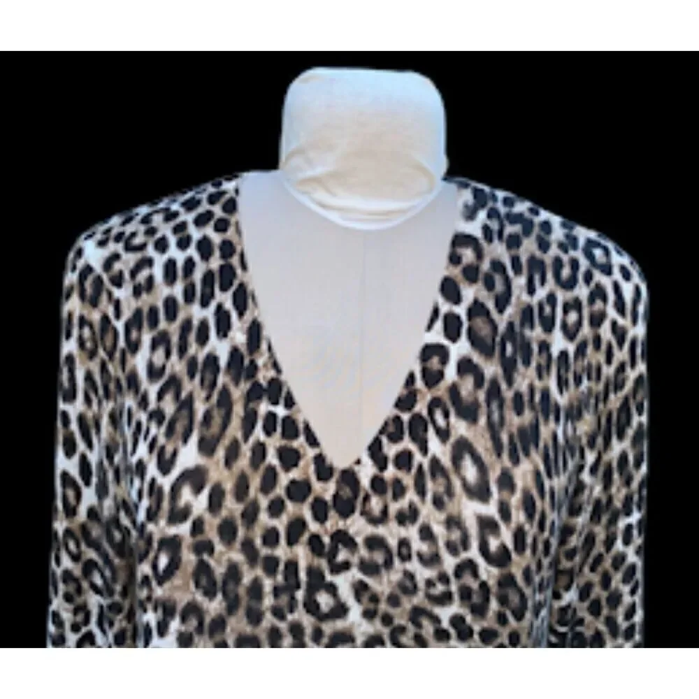 Michael Kors Leopard Print V-Neck Sweater Sz .S Cotton Blend